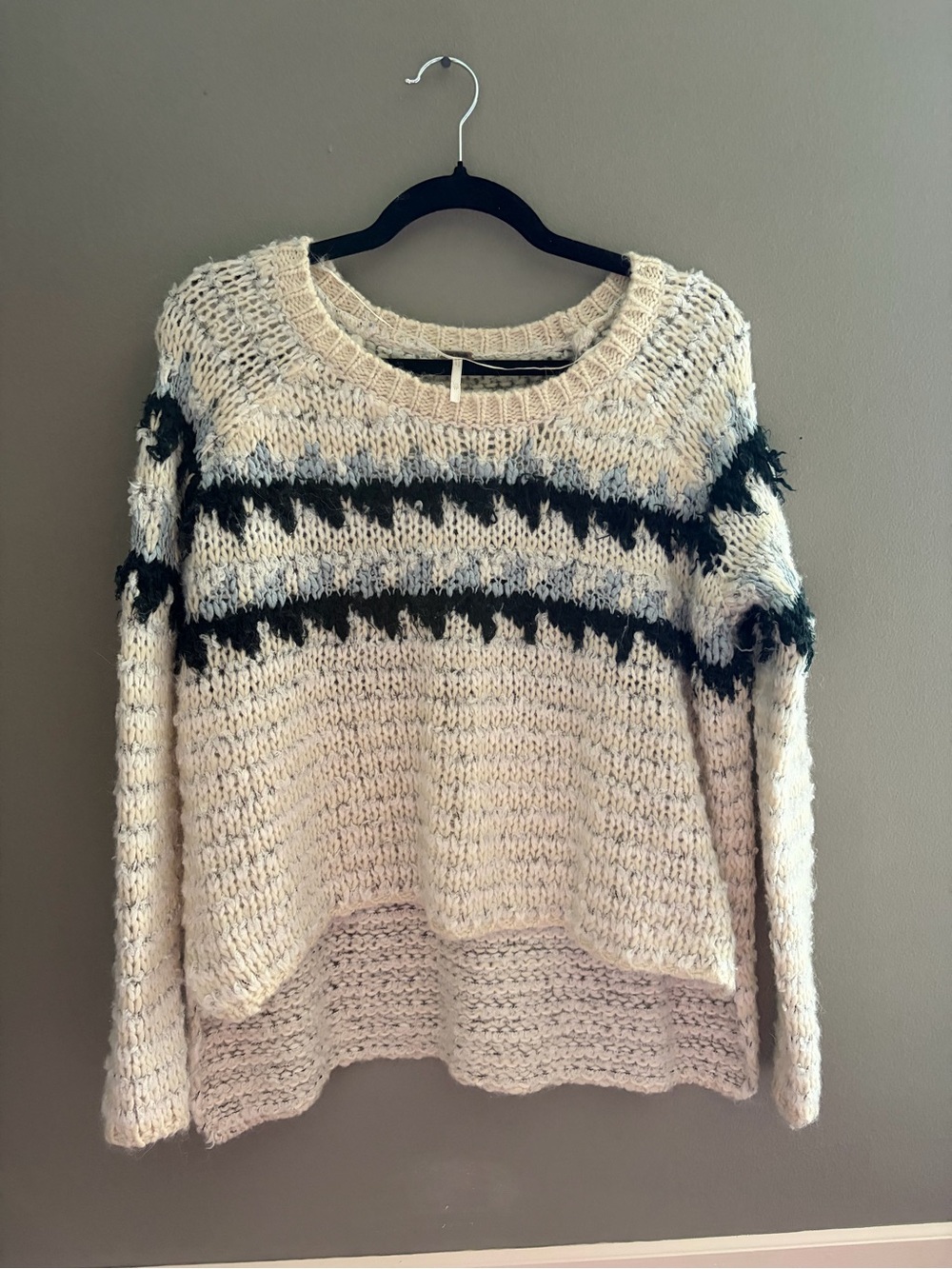 Free People Fuzzy Fair-isle Snowflake Sweater Chunky Knit Pullover Oversized